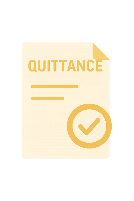 Icône représentant une quittance avec une coche, symbolisant l’envoi mensuel des quittances de loyer.