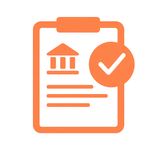 Icône représentant un document financier validé par une coche, symbolisant la vérification de la solvabilité d’un candidat.