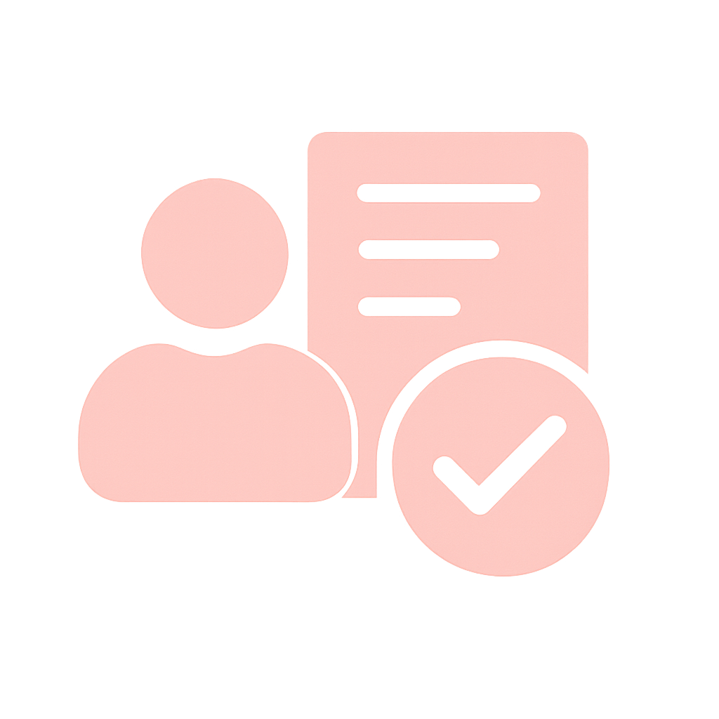 Icône représentant une personne avec un document et une coche, symbolisant la sélection finale d’un locataire.